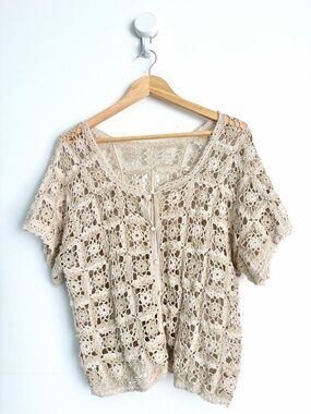 Vintage Hand Crocheted Pearl Button Cardigan - Cottagecore - Size M